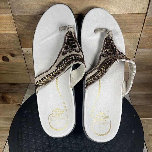 ABEO BioSystem Brown Beaded Flip Flops Platform Sandals Womens Size 11 - Picture 5 of 10